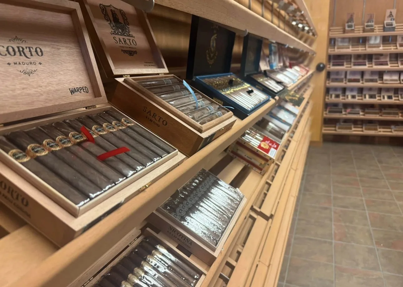 Cigar boxes and shelves
