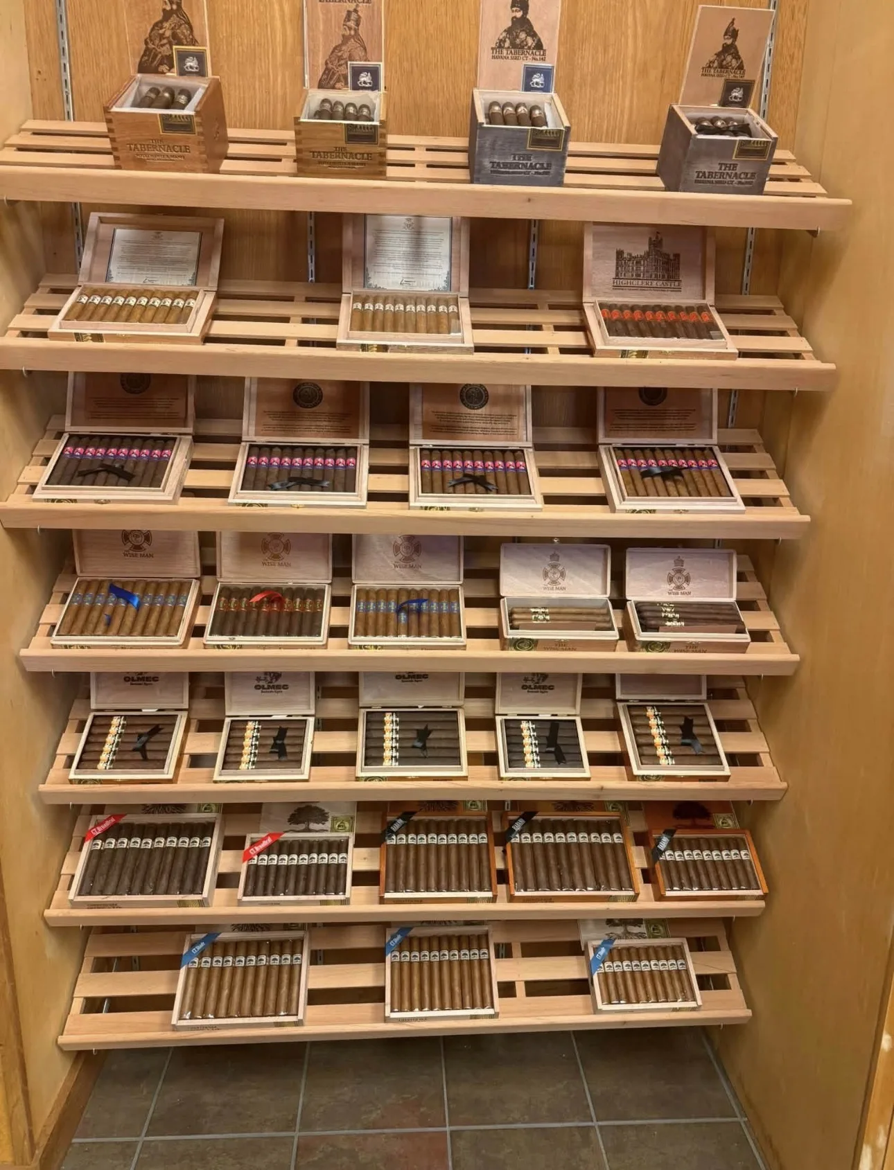 Cigar shelves inside the humidor